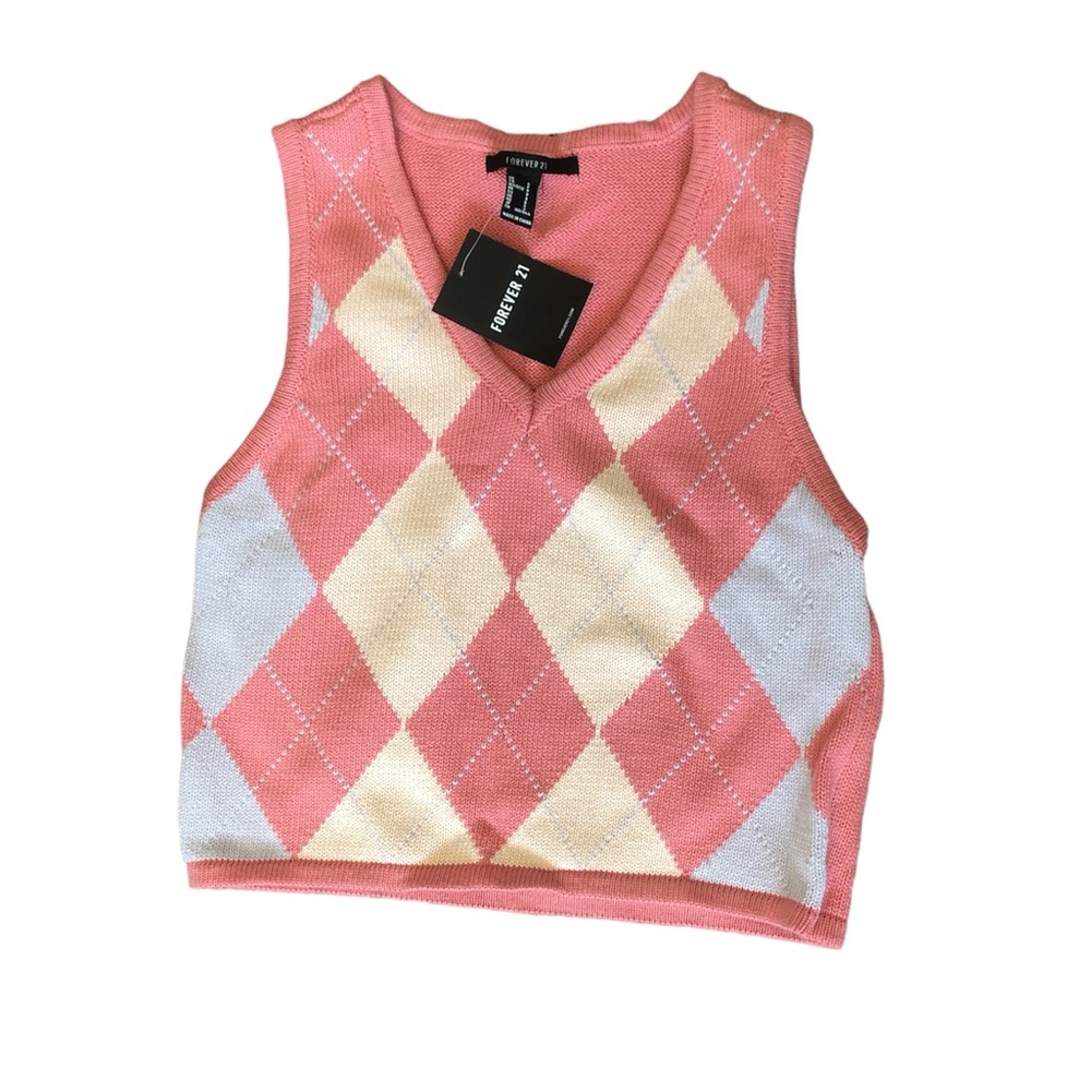 Pink Argyle Knit Vest